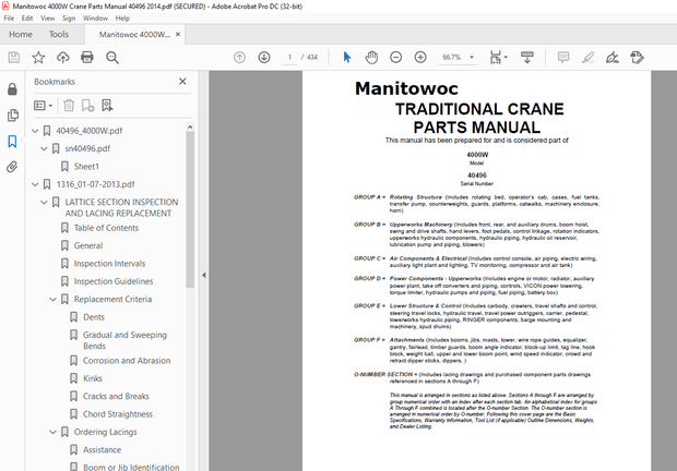 Manitowoc Traditional Crane 4000w Parts Manual SN 40496 – PDF DOWNLOAD
