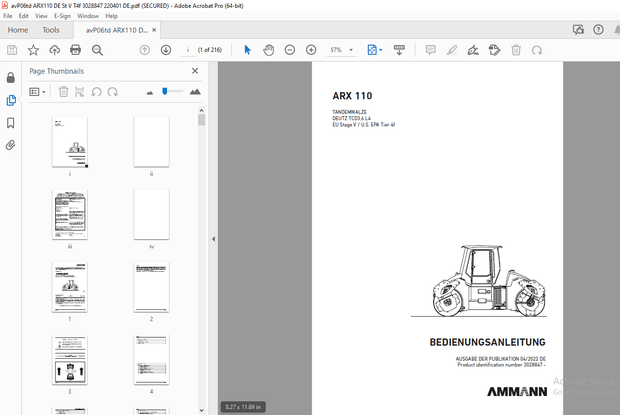 AMMANN ARX 110 TANDEMWALZE BEDIENUNGSANLEITUNG 3028847 - PDF
