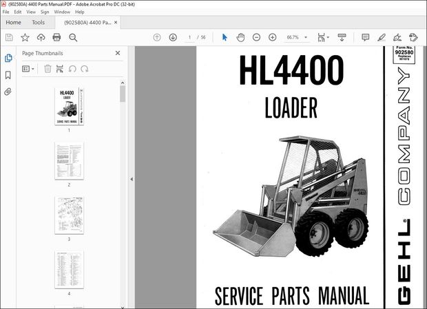 Gehl HL4400 Loader Service Parts Manual 902580 – PDF DOWNLOAD