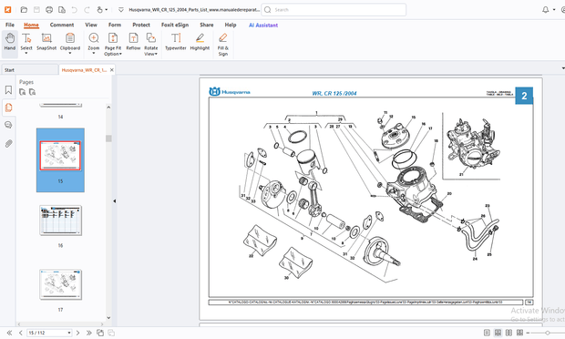 Husqvarna WR125 CR 125 2004 Parts Manual - PDF DOWNLOAD