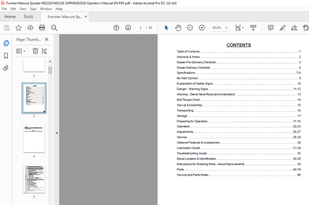 Frontier Manure Spreder MS2320 MS2326 Operator’s Manual(5HPMSSD2026) – PDF DOWNLOAD