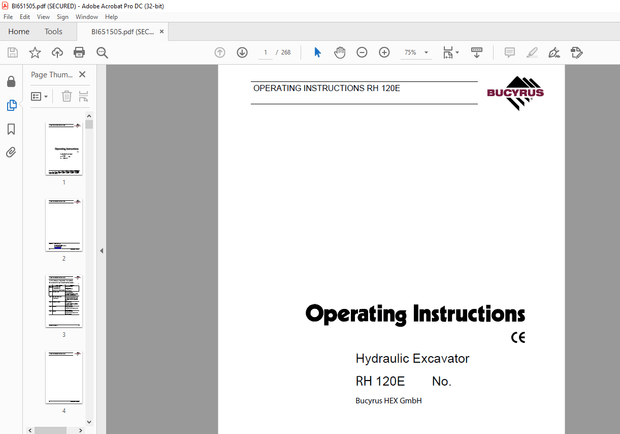 Cat Bucyrus RH 120E Hydraulic Excavator OPERATING INSTRUCTIONS MANUAL BI651505 – PDF DOWNLOAD