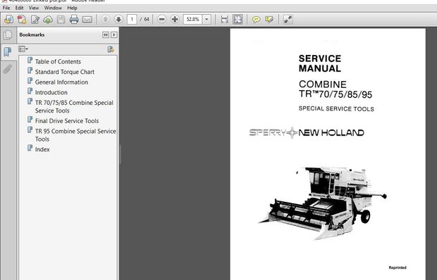 NEW HOLLAND COMBINE TR 70/75/85/95 SPECIAL SERVICE TOOLS SERVICE REPAIR MANUAL (40486600)