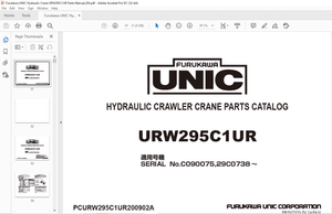 FURUKAWA UNIC URW295C1UR HYDRAULIC CRAWLER CRANE Parts Manual SN C090075 29C0738 PDF