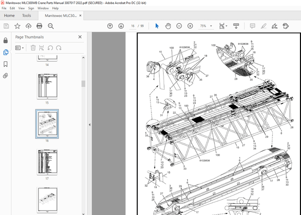 Manitowoc Crane MLC300WB Parts Manual SN 3007017 – PDF DOWNLOAD