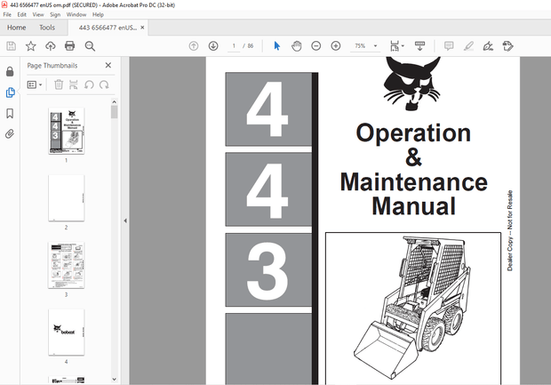Bobcat 443 Loader Operation &amp; Maintenance Manual 6566477 – PDF DOWNLOAD