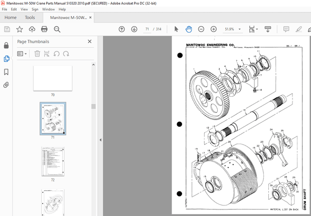 Manitowoc Traditional Crane M-50W Parts Manual SN 510320 – PDF DOWNLOAD