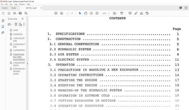 Hitachi Hydraulic Excavator UH09 Operation Manual(EM750-3) – PDF DOWNLOAD