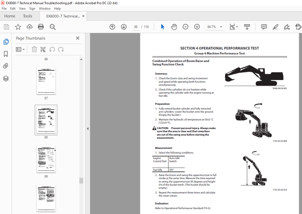 Hitachi EX8000-7 Hydraulic Excavator FCO Cummins engine Troubleshooting Technical Manual PN:TTKHA90