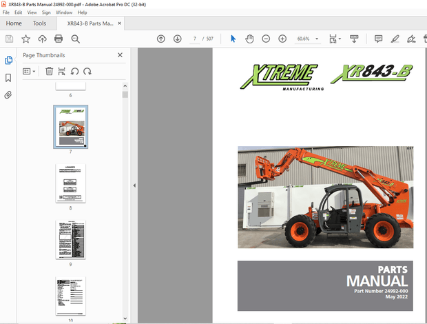 Xtreme XR843_B Telehandler Parts Manual 24992-000 – PDF DOWNLOAD