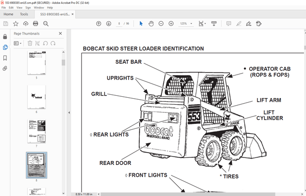 Bobcat 553 Loader Operation &amp; Maintenance Manual 6900385 - PDF DOWNLOAD