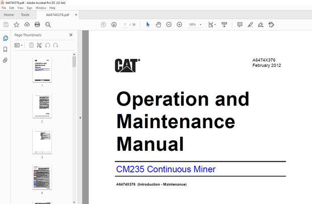 CAT CM235 Continuous Miner Operation and Maintenance Manual A6474X376 -PDF DOWNLOAD