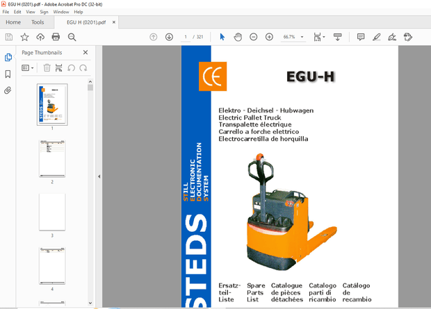 STILL STED Forklift EGU-H Electric Pallet Truck Spare Parts List Manual – PDF DOWNLOAD