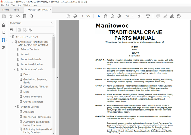Manitowoc Traditional Crane M-50W Parts Manual SN 510677 – PDF DOWNLOAD