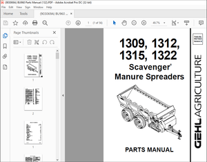 Gehl 1309, 1312, 1315, 1322 Scavenger Manure Spreaders Parts Manual(907503) – PDF DOWNLOAD