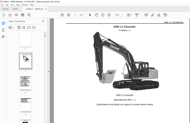 John Deere 200D LC EXCAVATOR Parts Manual PC10015 - PDF DOWNLOAD