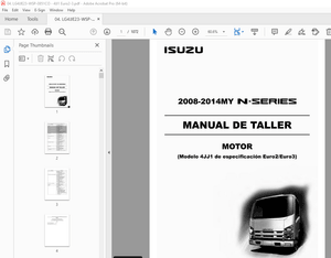 Isuzu 4JJ1 de especification Euro2 Euro3 Motor 2008-2014MY N-Series Manual de Taller - PDF DOWNLOAD 