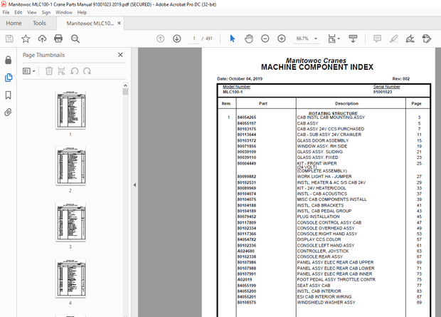 Manitowoc Crane MLC100-1 Parts Manual 91001023 – PDF DOWNLOAD