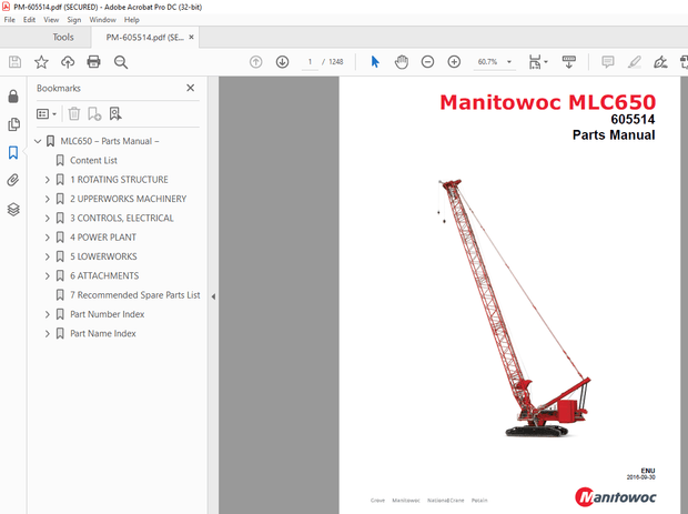 Manitowoc Crane MLC650 Parts Manual 605514 - PDF