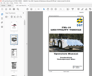 CAT Load Haul Dump DBT FBL-10 LHDUTILITY VEHICLE Operators Manual - PDF DOWNLOAD