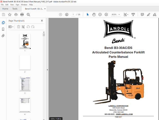 Bendi Landoll B3-30AC/DS Articulated Counterbalance Forklift Parts Manual - PDF DOWNLOAD