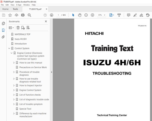 Isuzu Hitachi 4H/6H Engine Troubleshooting Training Text Manual TTLB-0078 - PDF DOWNLOAD 