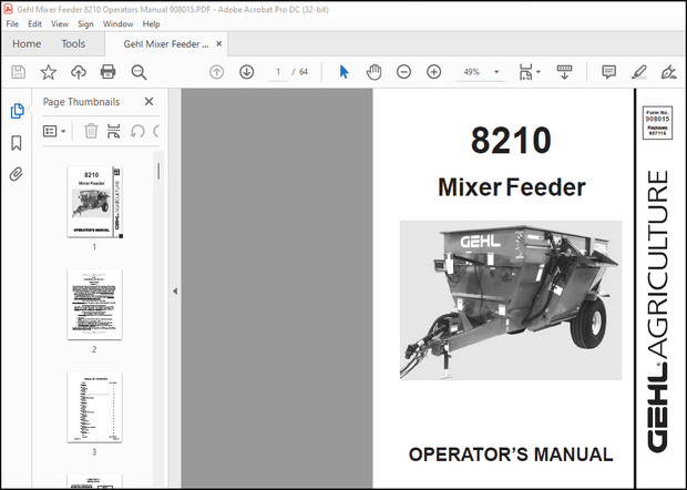 Gehl Mixer Feeder 8210 Operators Manual 908015 – PDF DOWNLOAD