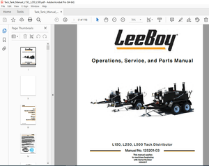 LEEBOY L150 L250 L500 Tack Distributor Operations, Service &amp; Parts Manual SN 1009317 PDF DOWNLOAD