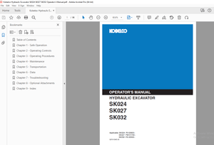 Kobelco SK024 SK027 SK032 Hydraulic Excavator Operator’s Manual – PDF DOWNLOAD