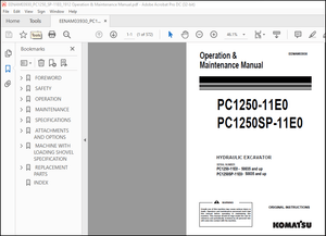 Komatsu PC1250-11E0 PC1250SP-11E0 Hydraulic Excavator Operation &amp; Maintenance Manual EENAM03930 PDF