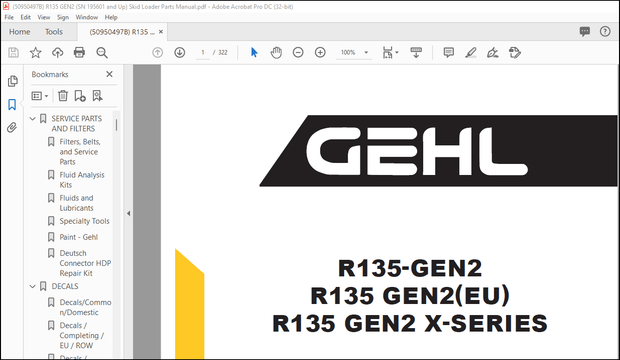 GEHL R135-GEN2 R135 GEN2(EU) R135 GEN2 X-SERIES Compact Skid Loader Parts Manual(50950497) – PDF 