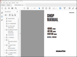 Komatsu 4D98E 4D108 S4D108 SERIES DIESEL ENGINE SHOP MANUAL(WEBM4D9801) – PDF DOWNLOAD