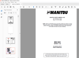 Manitou Forklift MSI 50H SERIES 1-E2 Parts Manual - PDF DOWNLOAD