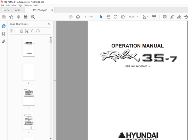 Hyundai Rolex R75-7 Mini Excavator Operator’s Manual – PDF DOWNLOAD