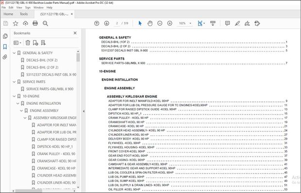 Gehl GBL-X-900 Backhoe Loader Parts Manual 53112217B – PDF DOWNLOAD