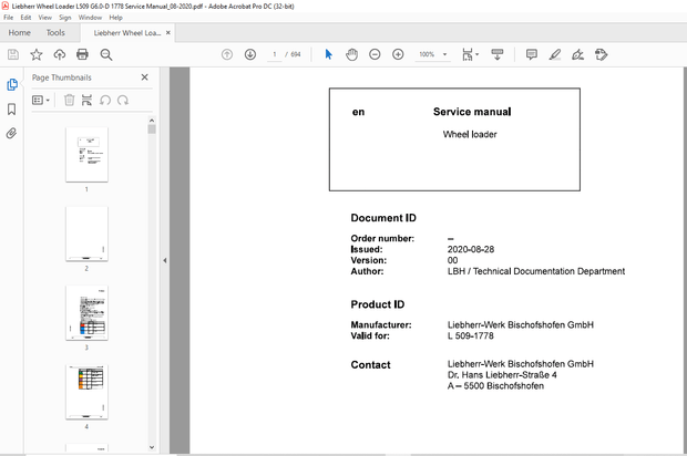 Liebherr Wheel loaders L 509-1778 Service manual – PDF DOWNLOAD