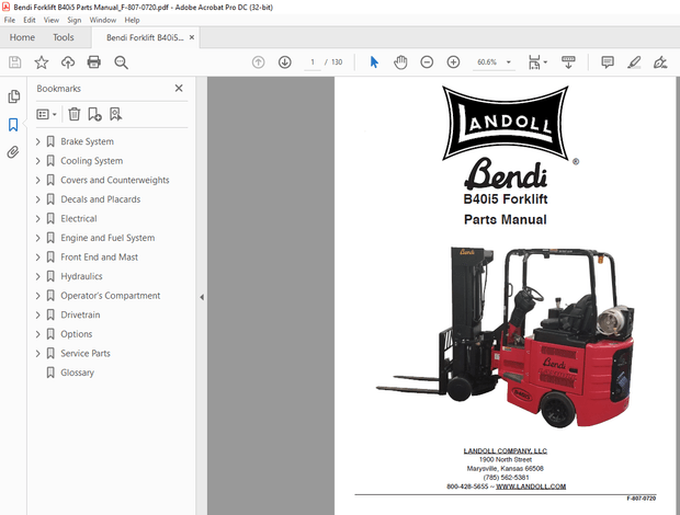 Bendi Landoll B40i5 Forklift Parts Manual F-807-0720 – PDF DOWNLOAD