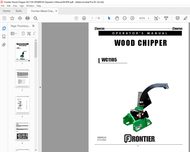 Frontier Wood Chipper WC1105 Operator’s Manual(5PQ990102) – PDF DOWNLOAD