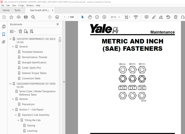 Yale Forklift J876 (GDP80DF, GDP90DF, GDP100DF, GDP100DFS, GDP120DF) Service Manual PDF