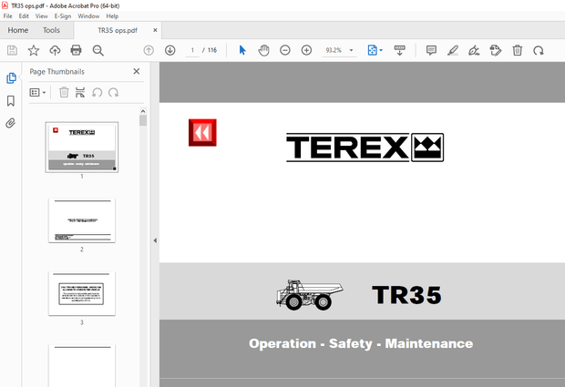 Terex TR35 Dump Truck Operation Safety Maintenance Manual PN 15273177 - PDF DOWNLOAD 