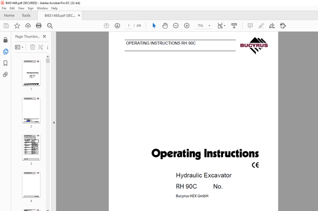 Cat Bucyrus RH 90C Hydraulic Excavator OPERATING INSTRUCTIONS MANUAL BI651468 – PDF DOWNLOAD