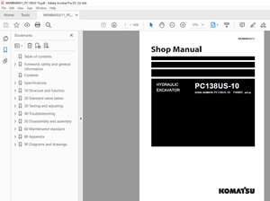 Komatsu HYDRAULIC EXCAVATOR PC138US-10 SERVICE REPAIR WORKSHOP MANUAL