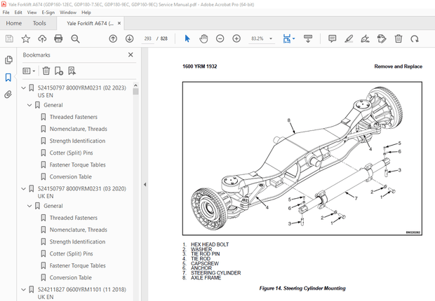 Yale Forklift A674 (GDP160-12EC, GDP180-7.5EC, GDP180-9EC, GDP160-9EC) Service Manual PDF
