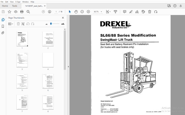 DREXEL SL66/88 Series Modification SwingMast Lift Truck Installation Instruction Manual