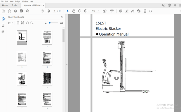 Hyundai 15EST Electric Stacker Operation Manual – PDF DOWNLOAD