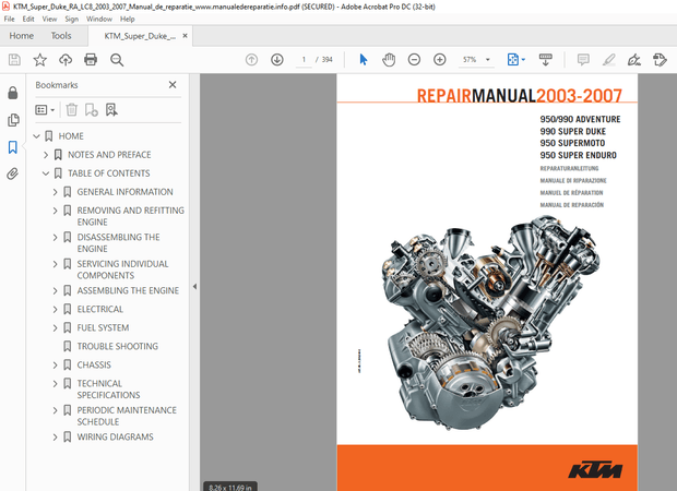 2003-2007 KTM 950/990 ADVENTURE 990 SUPER DUKE 950 SUPERMOTO 950 SUPER ENDURO Repair Manual -  