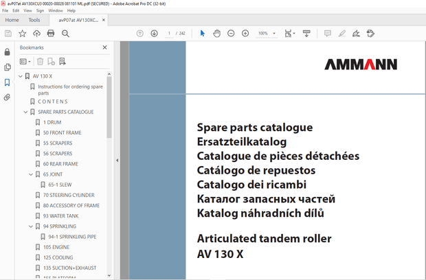 Ammann AV 130 X Tandem Roller Cummins Tier 3 Parts Manual 0029 PDF