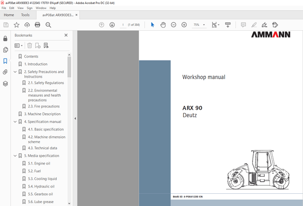 Ammann ARX 90 Tandem Roller Deutz Tier 3 Workshop Manual 4122045 PDF