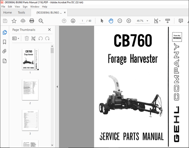 Gehl CB 760 Forage Harvester Service Parts Manual(903659) – PDF DOWNLOAD