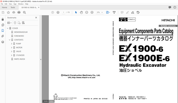 Hitachi EX1900-6 1900E-6 Hydraulic Excavator Parts Manual P18K-E1-3 - PDF DOWNLOAD